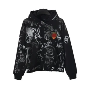 Black zipper graffiti hoodie jacket b 5320
